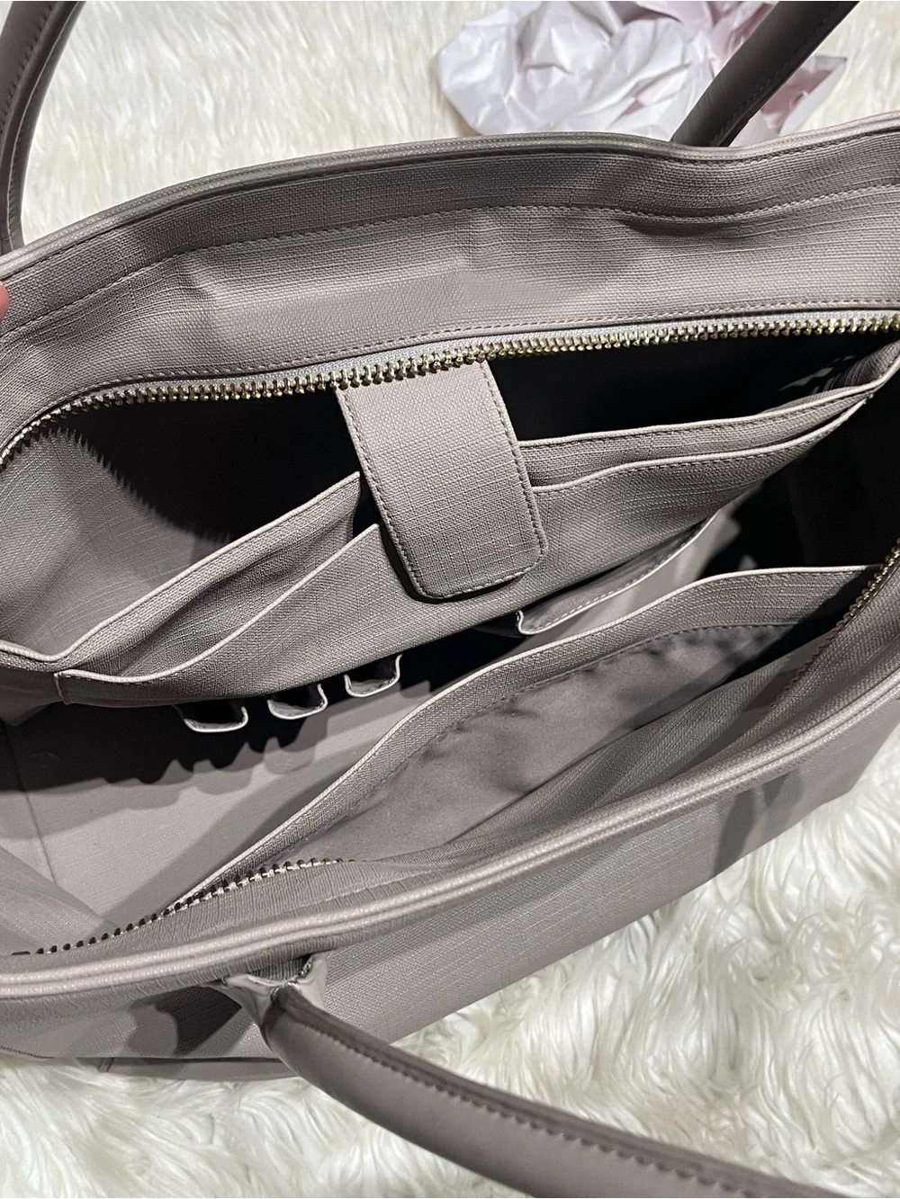 DAGNE DOVER Signature Legend Coated Canvas Large Laptop Tote Bag Gray / Taupe